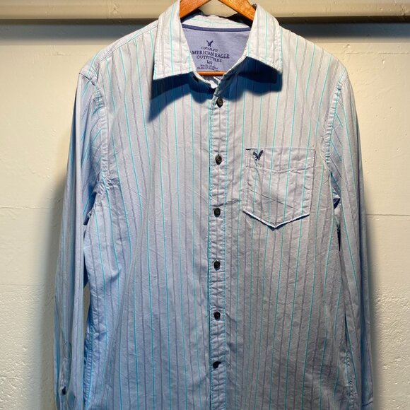 American Eagle Men's Vintage Fit Striped Button Down Shirt - Picture 2 of 5